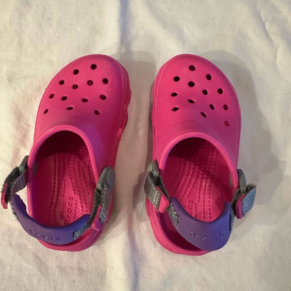 Crocs Kids Pink Clog Sandals with Purple Strap